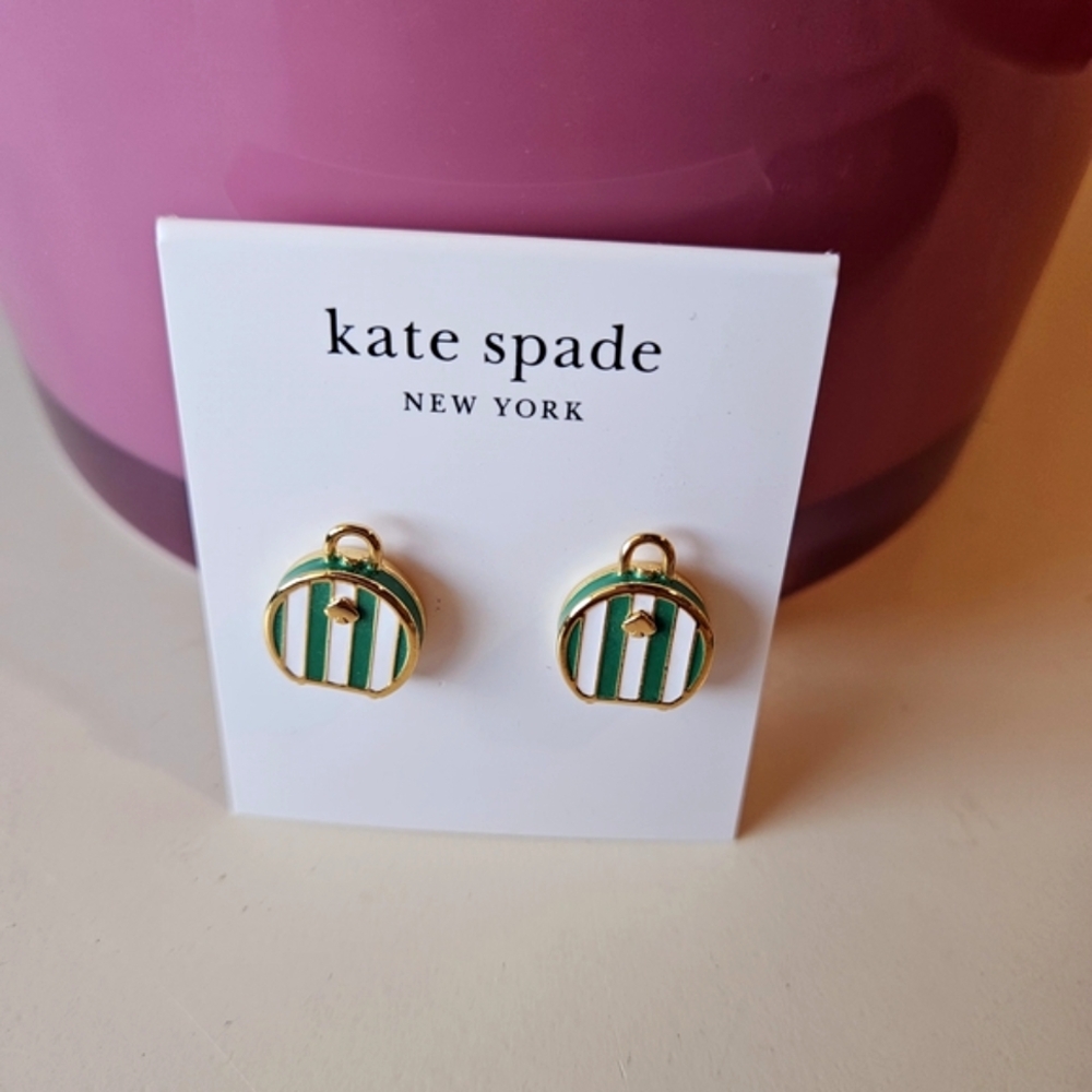 Kate Spade Green and Gold Striped Earrings